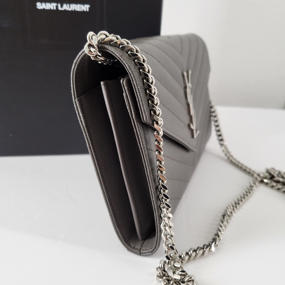 Saint Laurent Crossbody Bag Large Wallet on Chain‎ Gray YSL Monogram Cassandre - Picture 4 of 16